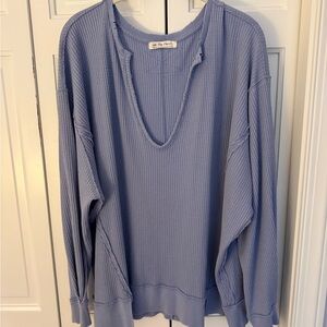 We the Free Blue Ribbed V-Neck Sweater